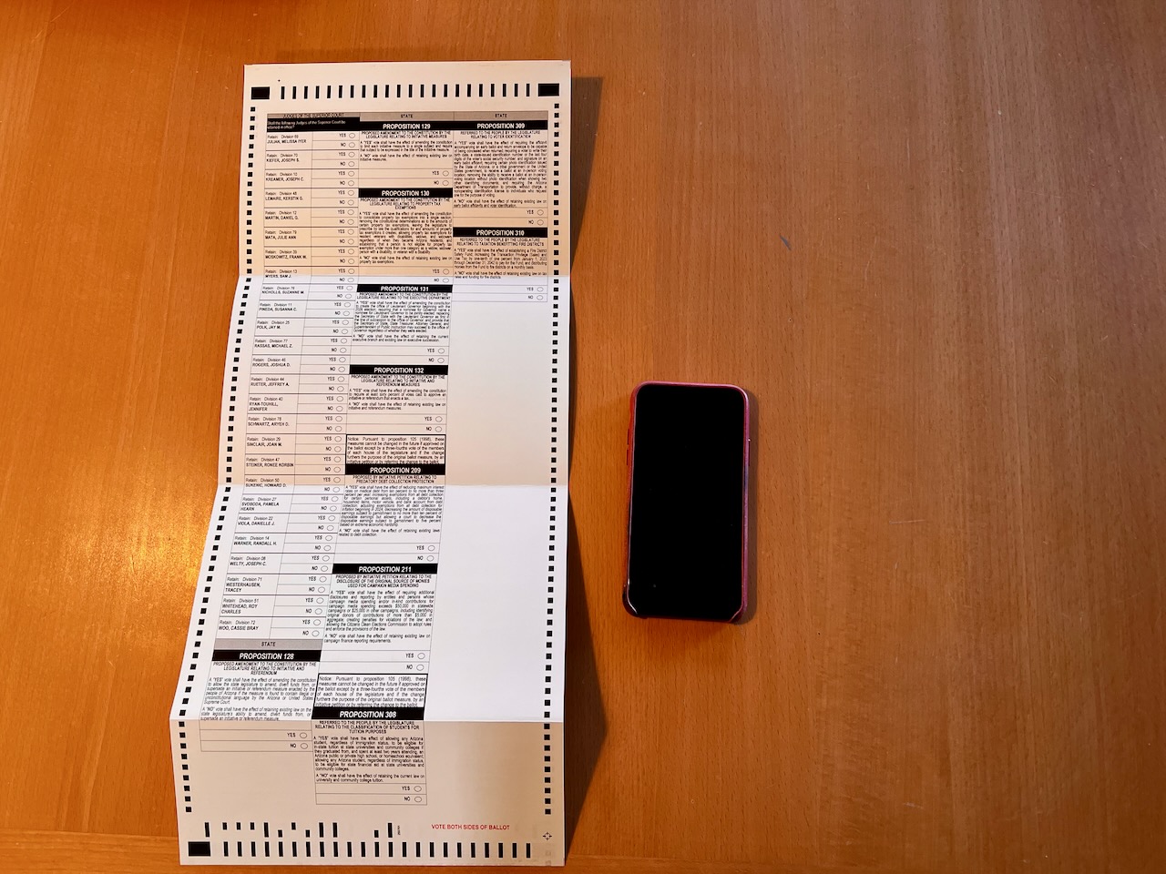 Baksidan av röstsedel från Arizona